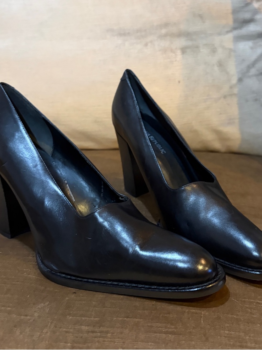 Banana Republic Black Leather Block Heel Pumps